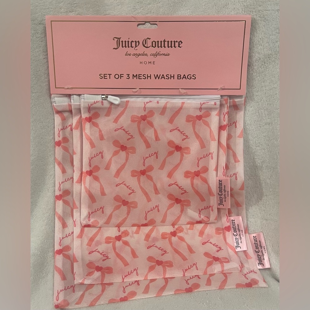 Juicy Couture Set of 3 Mesh Wash Bags – Pink Bow Print